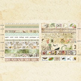 Songdao 20 Rolls Vintage Washi Tape Set Retro Arts Adhesive Tapes Fleeting Monologue Decorative Masking Tape Sets for Craft, Kids, Scrapbook, DIY, Gift Wrapping (Tracks in The Jungle)
