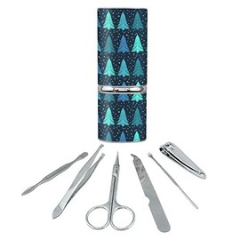 Snowy Christmas Trees Pattern Stainless Steel Manicure Pedicure Grooming Beauty Care Travel Kit