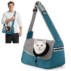 ALLSOPETS Dog Carrier Sling for Small Dogs and Cats Breathable Cat Carrier Bag Travel Pouch Adjustable Shoulder Strap with Side Pocket for Outdoor Travel Camping (Sky Blue)