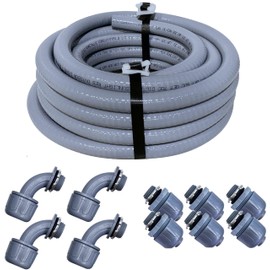 Sealproof 1/2-Inch Non-Metallic Liquid-Tight Conduit and Connector Kit, 100 Foot Made in USA Flexible Electrical Conduit Type B with 6 Straight and 4 90-Degree Conduit Connector Fittings, 0.5" Dia