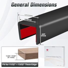 Borde de goma, borde autoadhesivo en forma de U, borde en forma de U, borde en forma de U, bandas de borde para madera contrachapada, maderas, estante, gabinete, encimera, tamaño 3/8 pulgadas (10 mm