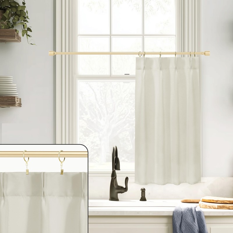 Lino Rosa 30 Inch Cream Short Curtains for Small Window