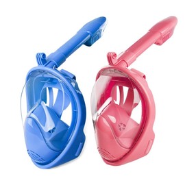 UONNO Kids Snorkel Mask Full Face,Snorkeling Gear with Camera Mount 180 Degree Panoramic View Detachable Snorkeling Set (Blue+Pink)