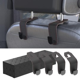 4 Pcs Seat Headrest Hook for Car, Seat Back Hanger Holder Hooks, Hanger Storage Organizer for Purse Bags Coat, Car Interior Accessories Leather Hidden Hook