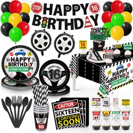 16th Birthday Decorations for Boys, 165 Pack 16 Birthday Decorations Boy 16th Birthday Plates and Napkins Cups Tablecloth Banner for Teen, Boys Sweet 16 Party Decorations Serve 16 Guests