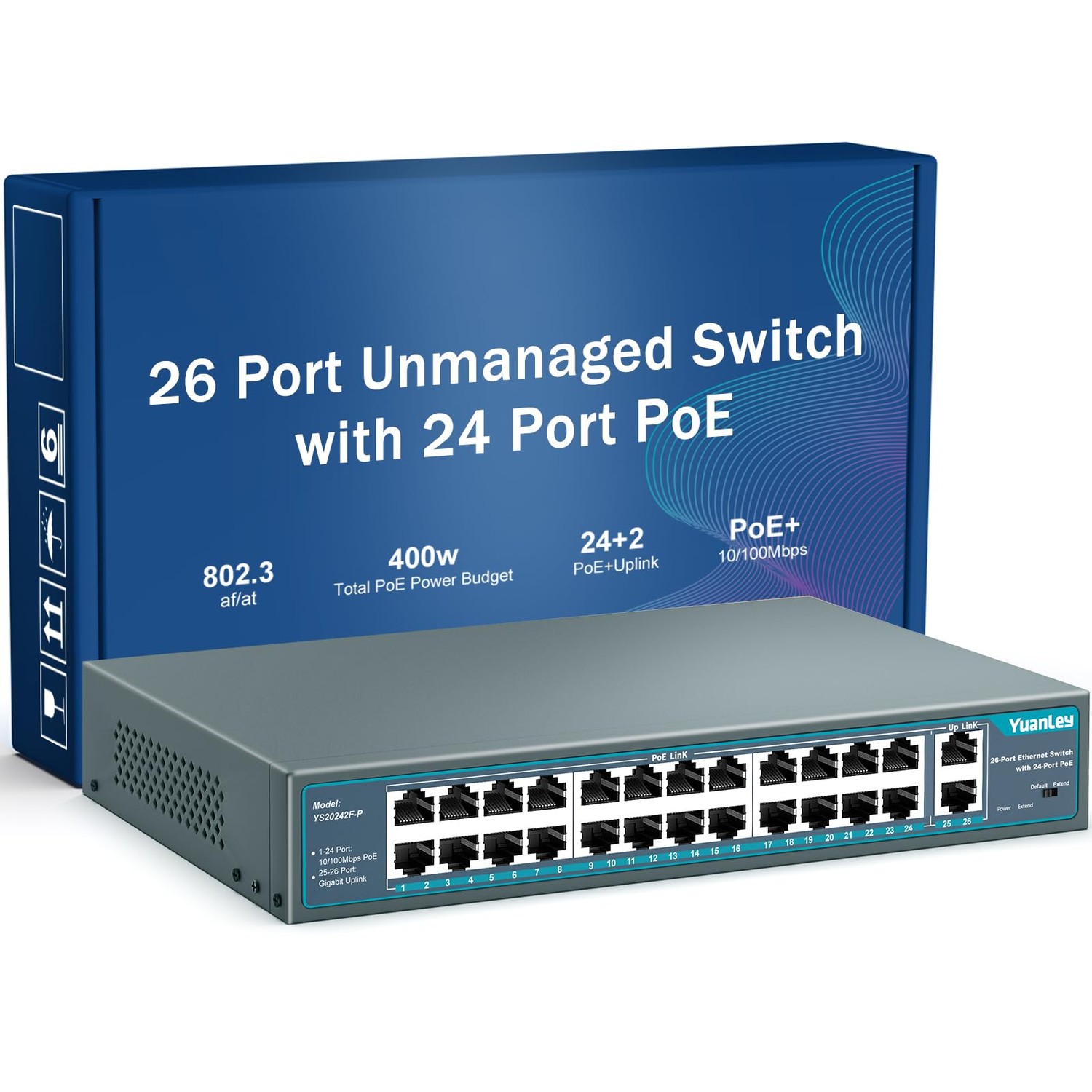YuanLey Yuanley 24 Port PoE Switch with 2 Gigabit Ethernet Uplink Port ...