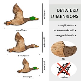 Kas Home 3Pcs Duck Wall Decor Wooden Flying Ducks Decor Rustic Farmhouse Wall Art Signs for Nursery Bedroom Classroom Playroom Living Room Office Hanging Decorations (Green-Duck, Big-Set of 3)