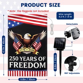 GOUTOOL 250th Anniversary America Garden Flag Light 12x18 Inch, Solar-Powered 4th of July Flag Lights with Double-Sided Waterproof USA Patriotic Banner, 1776-2026 Eagle Design 250 Years Freedom (Red-Flower) (Black)