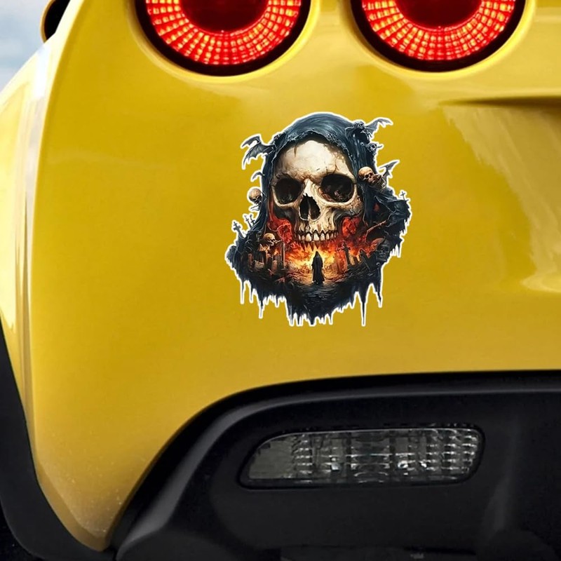 2pcs 4.53"x5.12" Gothic Skull Car Stickers - Vibrant Anime Themed