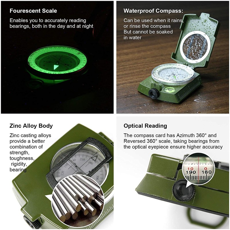 Hiking Compass, Military Compass Tactical Survival Navigation Compass Multifunctional Waterproof