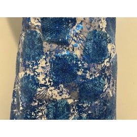 wowfabric4less123 BLUE WHITE Sequins Embroidered Lace Fabric 50” Width Sold By The Yard