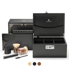 GLENCREAG Stash Box with Rolling Tray, Smell Proof Large Bamboo Storage Box with Lock, Decorative Box Set Includes Glass Jars & Grinder, Gift for Men Women
