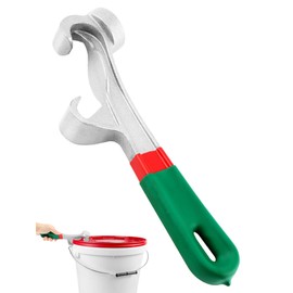 Aluminum Paint Bucket Opener Wrench, 5 Gallon Pail Opener Paint Cans Bucket Lid Remover Tool with Rubber Handle Grip and Hanging Hole for Home Office Garage Industrial (COLOR:Silver+Green)