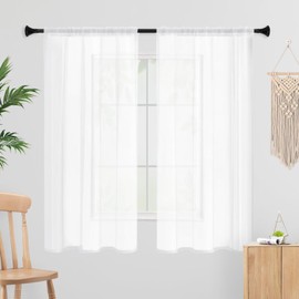 Laseniewa White Sheer Curtains 45 Inches Long 2 Panels, Rod Pocket Short Curtain for Kitchen, Bedroom, Cafe Window(White 38" W x 45" L)