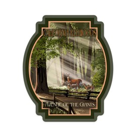 Die Cut Sticker California Redwoods, Avenue of The Giants, Deer and Fawns, Contour Vinyl Sticker 1 to 3 inches (Waterproof Decal for Cars, Water Bottles, Laptops, Coolers), Small