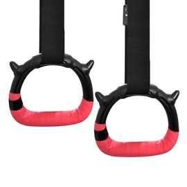 RINREA Gymnastics Rings for Kids, Children's Pull Up Rings with Adjustable Straps, Home Exercise Gym Rings for Strength/Physical Training (Pink)
