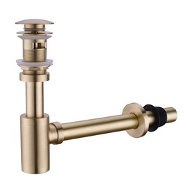 GORDEE Bathroom Sink Stopper P-Trap Complete Set Adjustable Bottle Trap Solid Brass Sink Drain Kit Tube and Pop Up Drain Stopper Set with Overflow, Brushed Nickel Gold