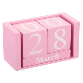 PATIKIL Vintage Wooden Block Perpetual Calendar Reusable Wooden Month Date Display Blocks for Desk Office Home Decoration Style 2 Pink