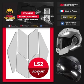 Fear The Yellow Bear© Easy Replica LS2 Advant X™ Kit 6 REPOSITIONABLE Reflective Stickers for Motorcycle Helmets, 3M™ Technology (White)