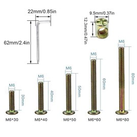 Pack of 10 M6 x 70 mm Cylinder Nuts Screws Kit, Furniture Connector Screws, M6 x 13 mm Barrel Nuts for Furniture Beds Cots and Chairs with Wrench (M6 x 70 mm)