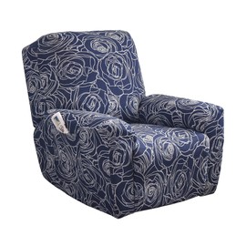 PENDEJATO Stretch Recliner Chair Covers, 4-Piece Recliner Slipcovers Print Lazyboy Recliner Cover Soft Spandex Reclining Chair Couch Cover Furniture Protector with Pocket (Navy)