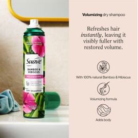 Suave Bamboo & Hibiscus Volumizing Dry Shampoo, Infused with 100% Natural Ingredients for Visibly Restoring Hair Body & Lift, 4.3 oz, 12 Pack