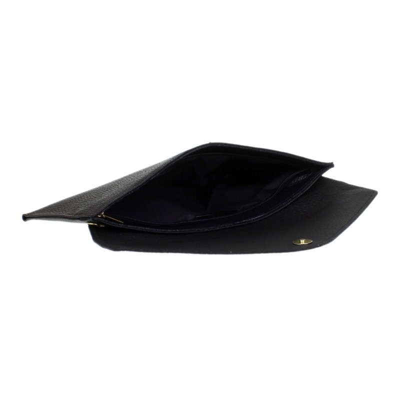 Girly Handbags Womens Italian Genuine Leather Envelope Clutch Bag (Black)