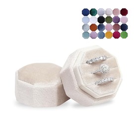 Caja de Anillos de Terciopelo con 3 Ranuras para Joyas, Caja de Compromiso y Boda, Caja de Recuerdo, Caja de Anillos para Fotos de Novia, Triple Ranur