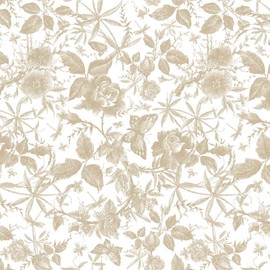 HXHM H Champagne Gold Floral Peel and Stick Wallpaper - 17.3" x 118.1" Removable Self-Adhesive Waterproof Vinyl Golden Flower Contact Wallpaper for Bedroom, Living Room, Cabinets, Home Decor