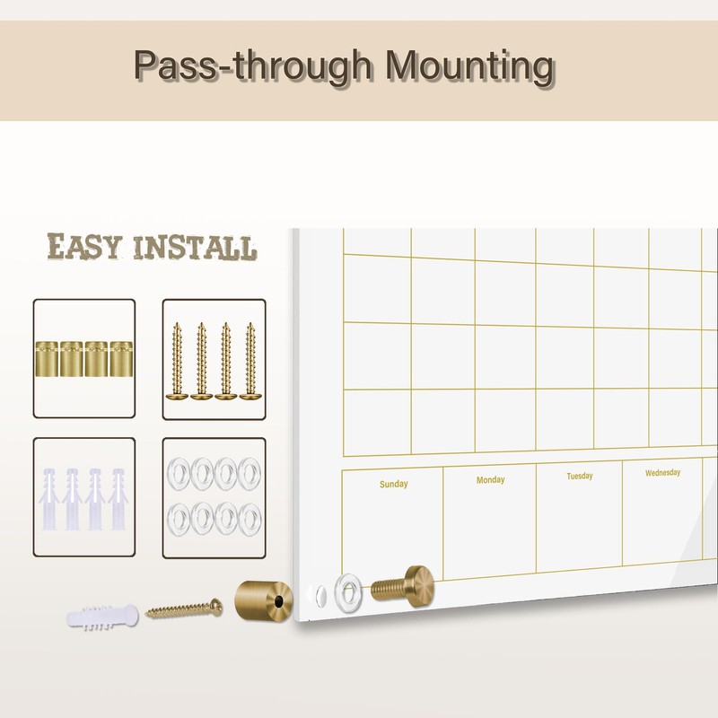 Marribol Glass 3-1 Golden Monthly Dry Erase Calendar Whiteboard for