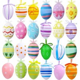 HenfuME Pack of 24 Easter Egg Colours, Easter Eggs Decoration, Plastic Easter Eggs for Hanging, Easter Eggs, Rituals Easter Egg, Easter Decoration Outdoor, Colourful Easter Eggs for Outdoors, Easter