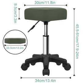 FURWOO Hexagon Rolling Stool Height Adjustable Stool with Wheels for Spa Salon Massage Green