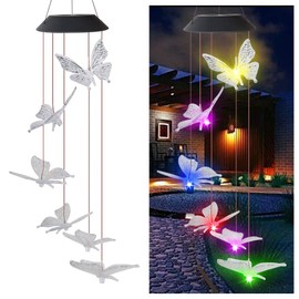 Epicgadget - Luz solar de mariposa, diseño de mariposa, color cambiante de color al aire libre, luces decorativas para jardín, para pasarela, patio, decoración de Navidad, fiestas (mariposa de ala transparente)