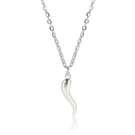 POYAMUSE Elegant Italian Horn Pendant Necklace for Women - Gold Silver Cornicello Charm Necklace, Cornicello Necklace Amulet Pendant Necklace for Women - Silver