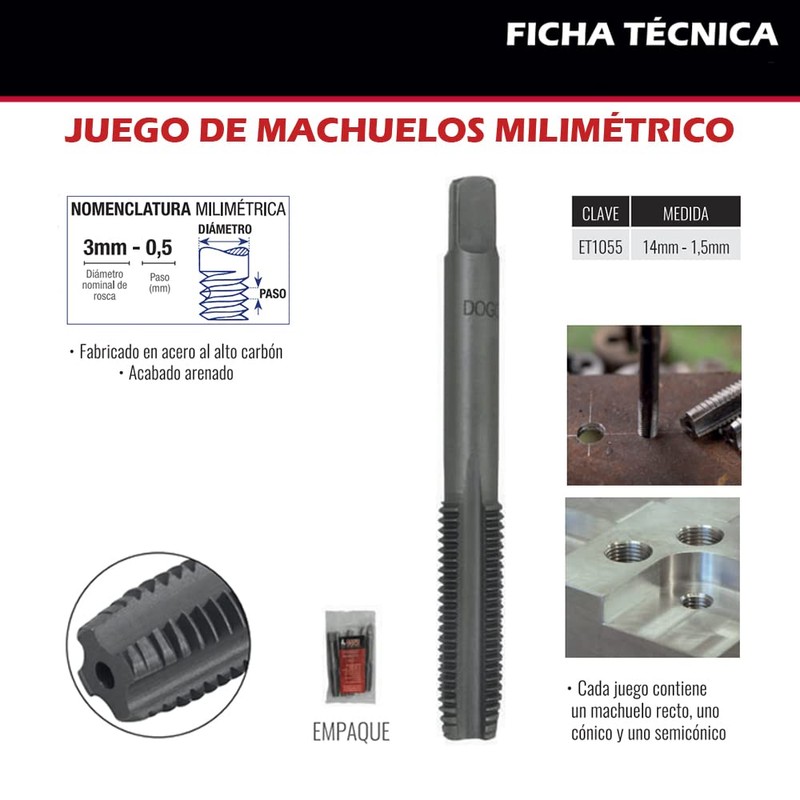 Dogo Tuls ET1055 Juego 3 Machuelos Aac, 14Mm - 1.5