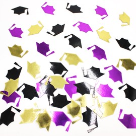 Vofrise Purple Graduation Confetti 2025 Congrats Grad Caps Confetti for Graduation Decorations Class of 2025 Purple and Gold Grad Party Supplies