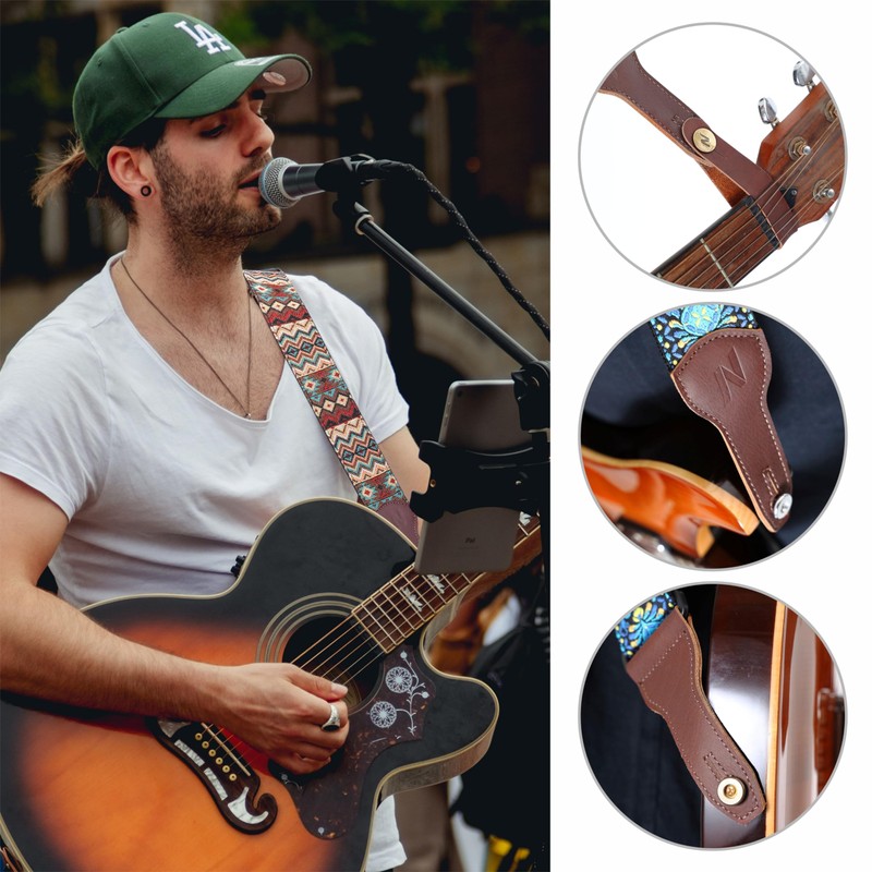 Nefelibata Banjo Strap, 2"Wide Full Grain Cowhide Guitar Strap Adjustable