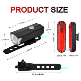 YUERWOVER Ultra Bright Rechargeable Bike Light Set Bicycle Front Headlight and Back Rear Taillight Cycling Night Essential Waterproof Warning Flash Light MTB Accessories for Kids Men Women Adults