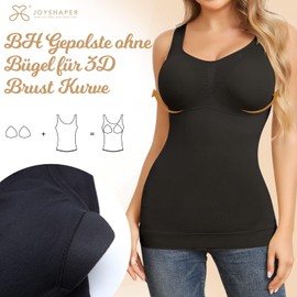 Joyshaper Women's Undershirt Top Figure Shaping Padded Bra Shirt Tummy Control Shaping Padded Seamless Camisole Compression Tank Top Shirt, Black+white, L