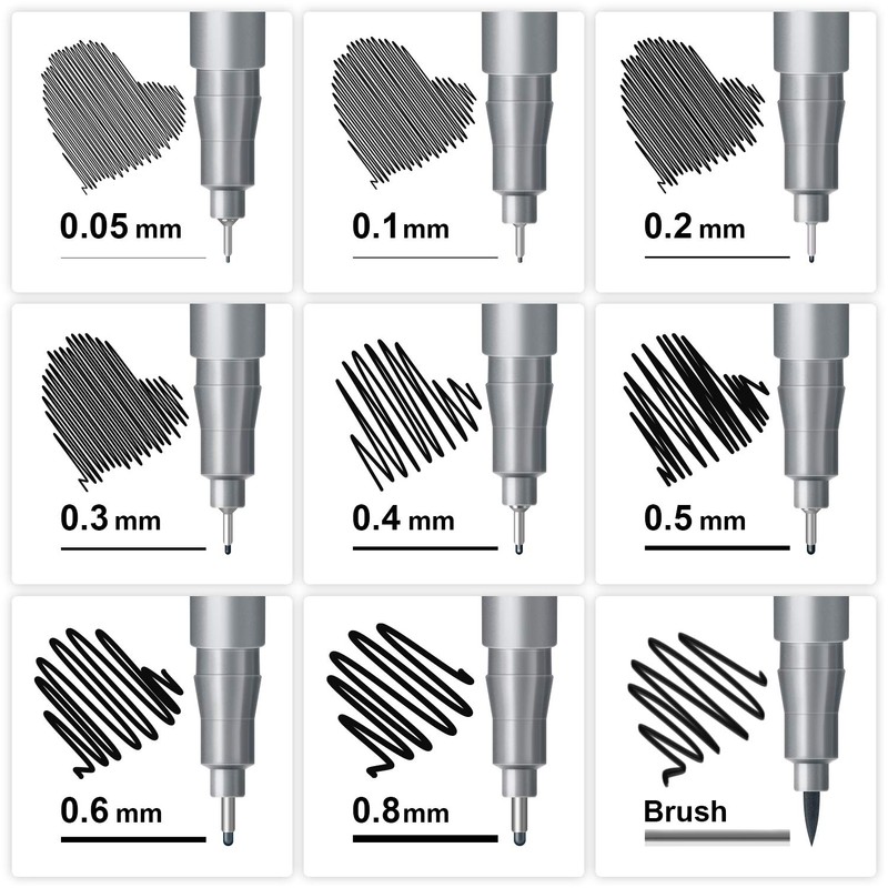 AKARUED Drafting Pen, Set of 9, Water-based Pen, Cartoon Pen,