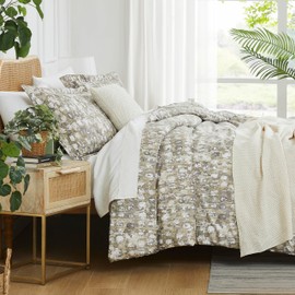 Southshore Fine Living, Inc. 5-Piece Full/Queen Size Comforter Set, Down Alternative with Acrylic Throw Blanket for Bed, 2 XL Pillow Shams, Throw Pillow Cover, Ultra-Soft Microfiber, Rhythm Taupe