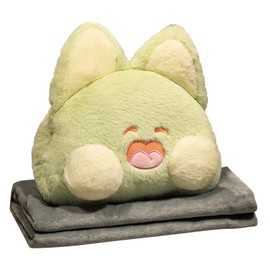 Stuffed Animals Travel Blanket Pillow Set Soft Plush Hugging Pillow Cute Plush Toy with Hand Warmer Design for Travel Home Office Kitty