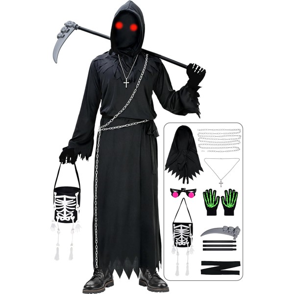 Invoibler Grim Reaper Costume, Scary Halloween Costume for Kids with