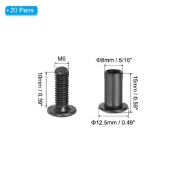 PATIKIL 20 Sets M6x10mm Hex Chicago Screws Binding Screw Post Hex Drive Socket Cap Bolt Nuts for Scrapbooking Leather Belt Album Photo Furniture Repair Black