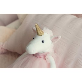 Inspired by Jewel Ella The Unicorn Premium Quality Stuffed White Unicorn Plush Doll with Golden Horn, Hooves & Flowing Pink Mane & Soft Tail | Playable Toy with Movable Legs with Huggable Arms