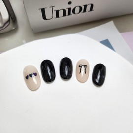 Black Heart Ribbon Nail - 2 Wood Sticks / 블랙하트리본 네일 - 우드스틱 2개