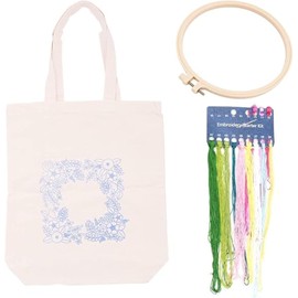 Namvo Embroidery Kit Canvas Tote Bags with Floral Patterns, Bamboo Embroidery Hoops, Colour Findings, Needles, DIY Cross Stitch Kits for Beginners, White