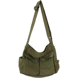 Bolsa Crossbody Lona Mujer, Bolso de Mensajero de Lona Vintage Clásico con Múltiples Bolsillos Bolsa Crossbody Mujer Grande para Compras, Viajes y Trabajo(Verde)