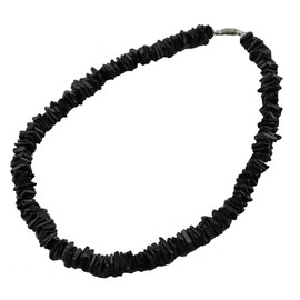Tiger Smile Real Chips Puka Shell Necklace 20" Black