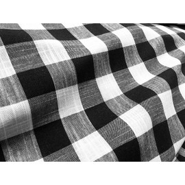 Gingham Linen Checked Fabric Check Material Buffalo Plaid - Dressmaking, Curtains, Home Furnishing - 140cm Wide (Black & White, 1 METRE)